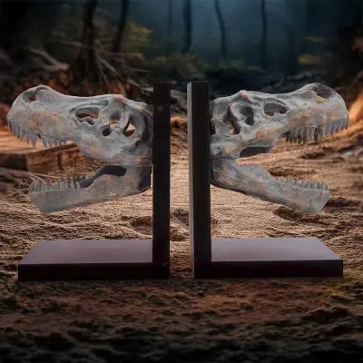 Figurine tyrannosaurus rex skull bookends